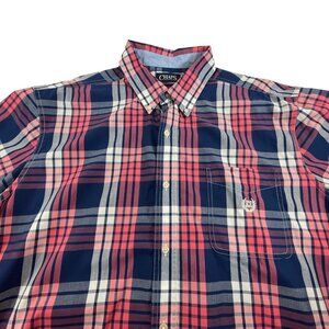Chaps Ralph Lauren Easy Care Button Front Shirt Mens 2XLT Blue Pink Pocket